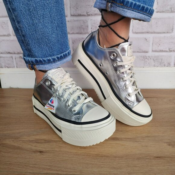 ⭐Converse Chuck Taylor Lift Double Stack 9.5 Women Shoes Sneaker Silver A16406C - Picture 5 of 12